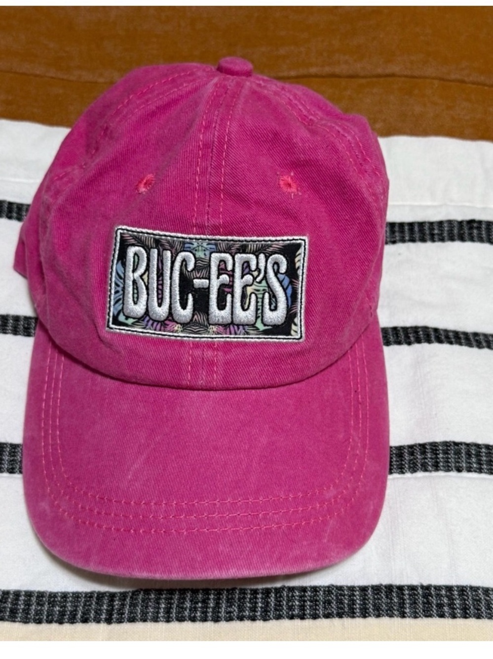 Buc-ee's Pink Washed Cotton Tropical Patch Baseball Cap Dad Hat Leather Strap